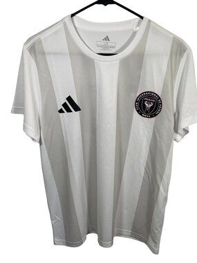 New Adidas Lionel Messi Inter Miami Jersey Womens Large White Striped Shirt NWT